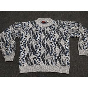 Vintage Todays News Grandpa‎ Sweater Men Large Gray Stripe Long Sleeve Crewneck